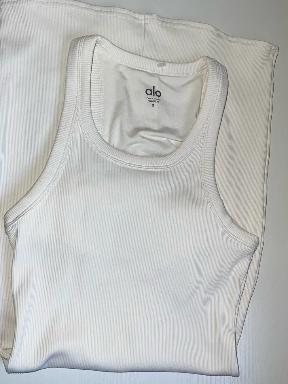 ALO Yoga White Ribbed Racerback Tank